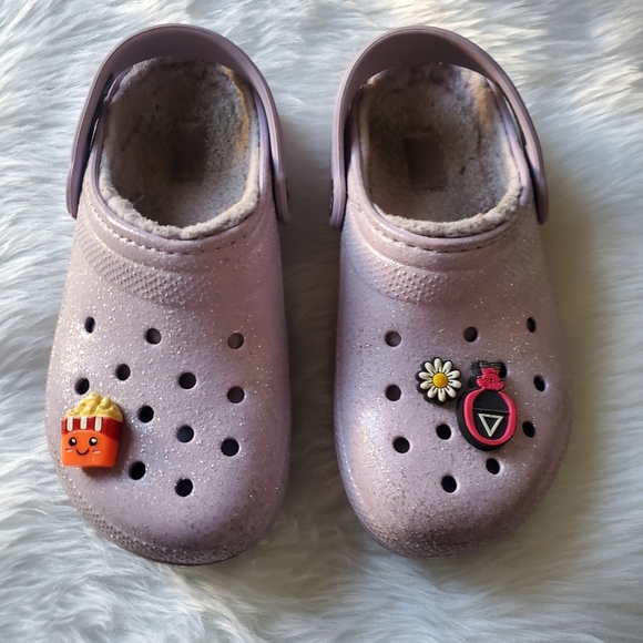 Crocs Lavender Glitter Girls Size 2 Crocs - Picture 6 of 7